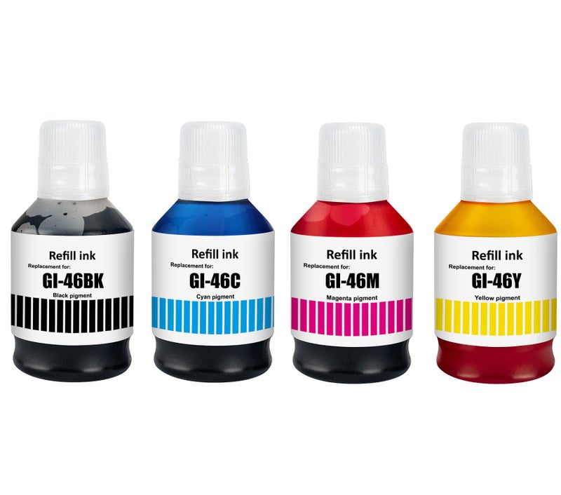 Canon G46 Compatible GI-46 GI-56 Refill Ink GI46 GI56 Canon printers CISS for MAXIFY GX3040 GX4040 GX7040 GX6040 3050 GX4050 pigment Ink Black 170 ML Cyan Yellow Magenta 135 ML.